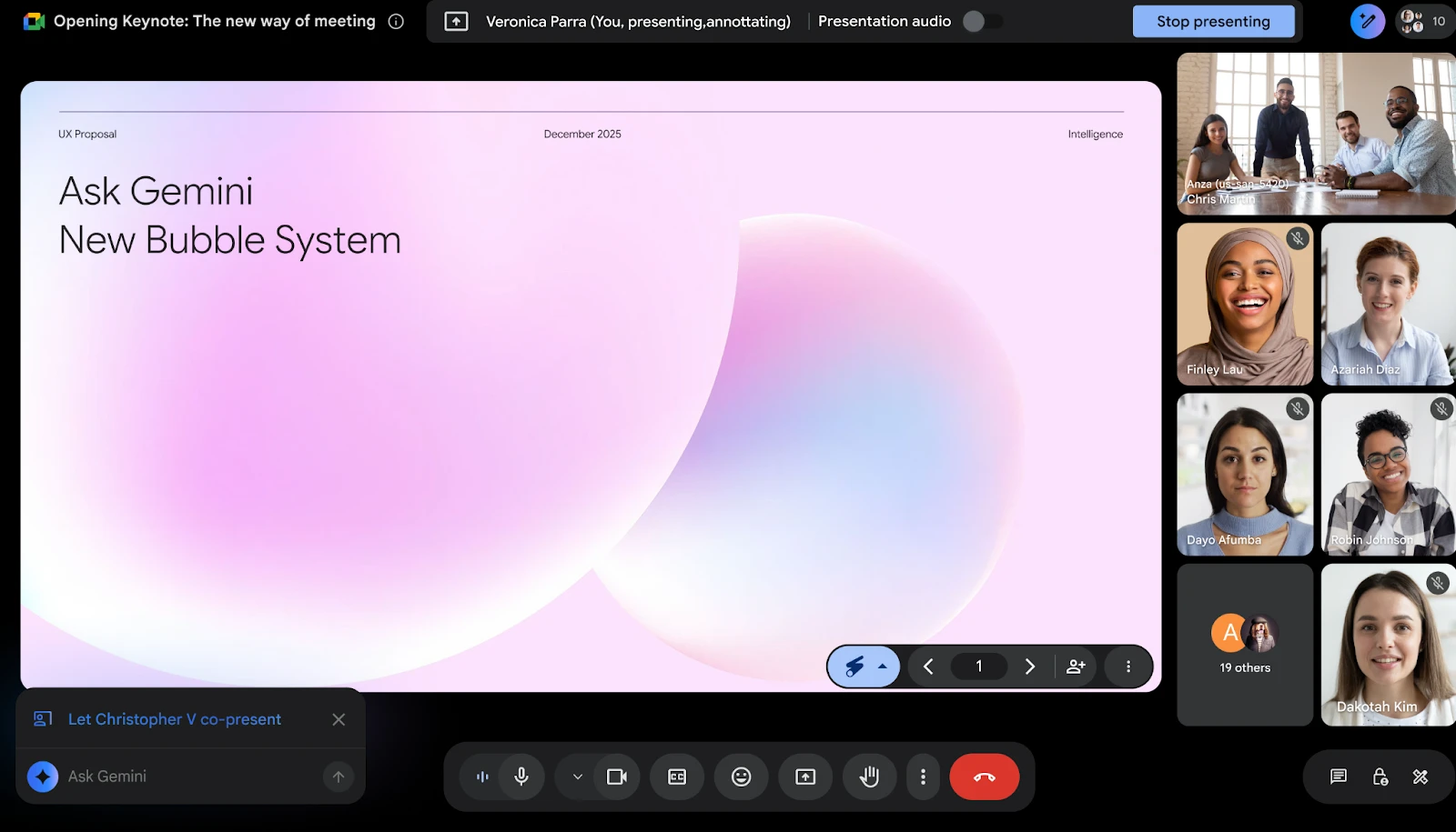 「Google Meet の Gemini 共同プレゼンター提案画面