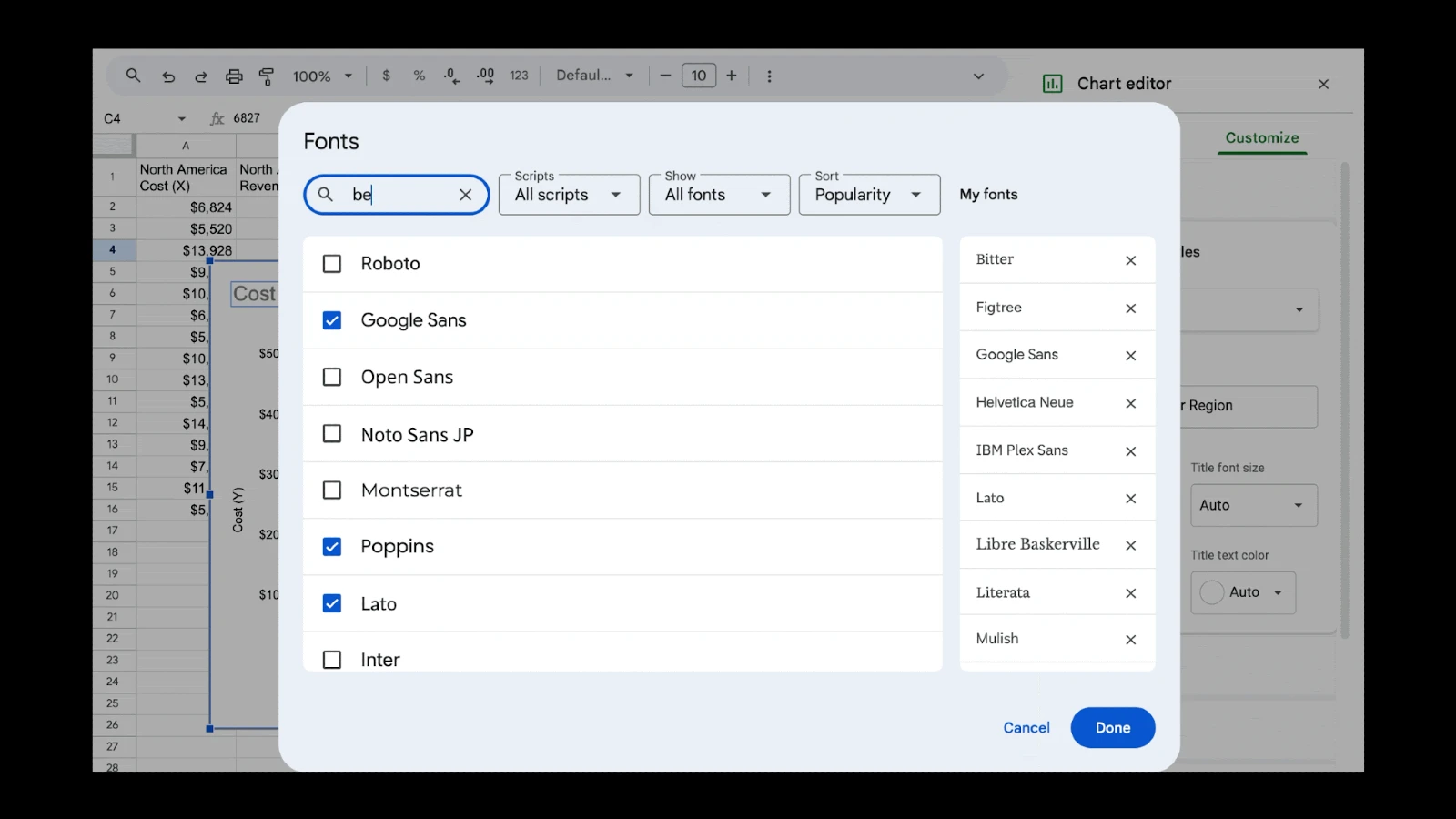 Google スプレッドシート、グラフでカスタム Web フォントに対応。Excel との互換性も向上