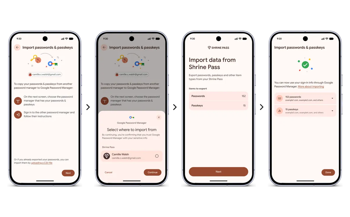 Google パスワードマネージャーへのインポート手順画面