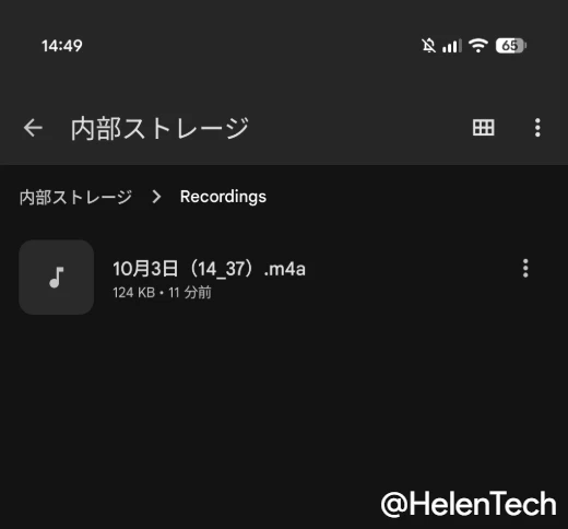 Files by Google アプリで表示された Recordings フォルダ